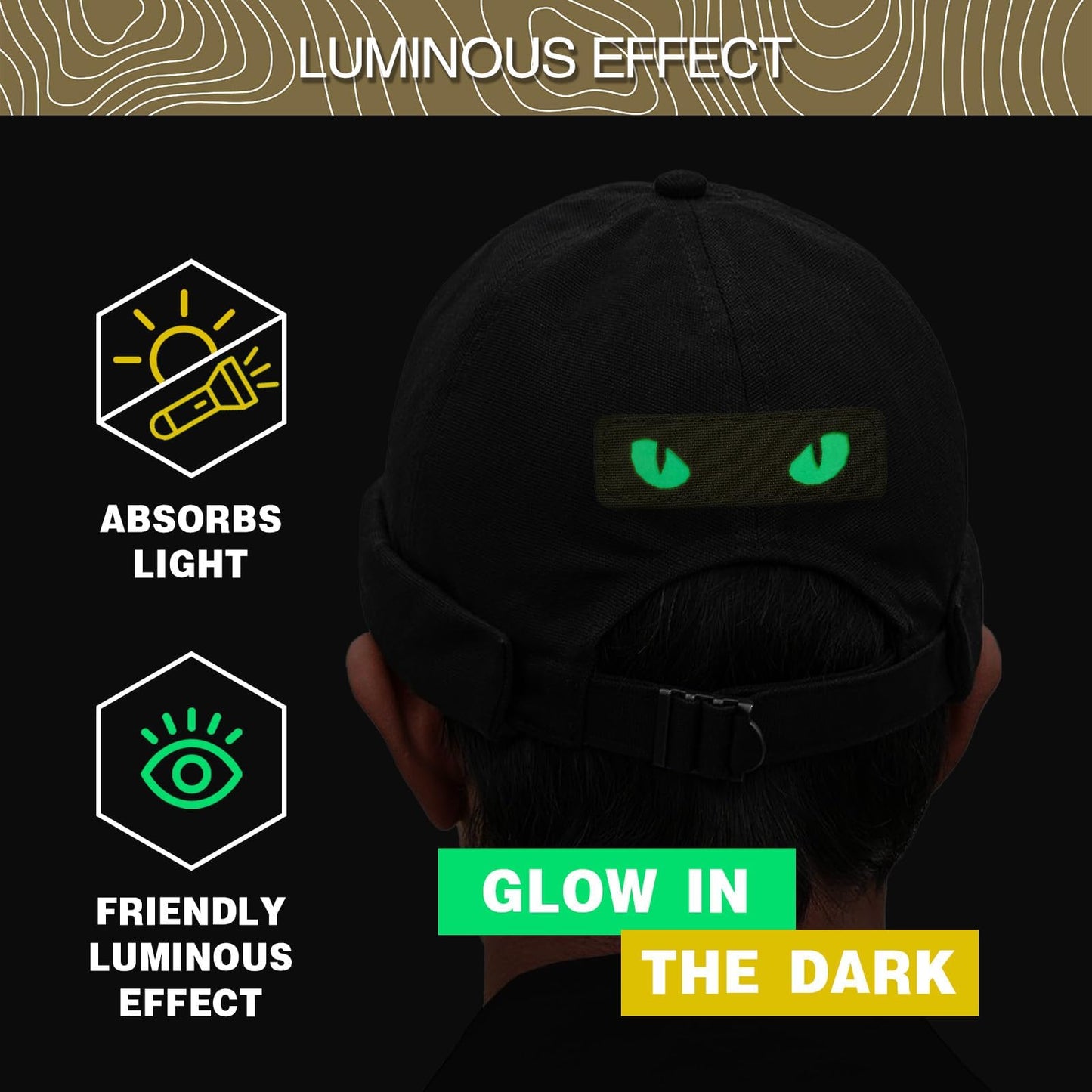 LINXGR Cat Eyes Patches Tactical Morale Patches Hook & Loop Fasten Tactical Emblem for Vests Backpacks Hats Laser-cut Outdoor Badge Glow-in-the-Dark Accessories (Black)