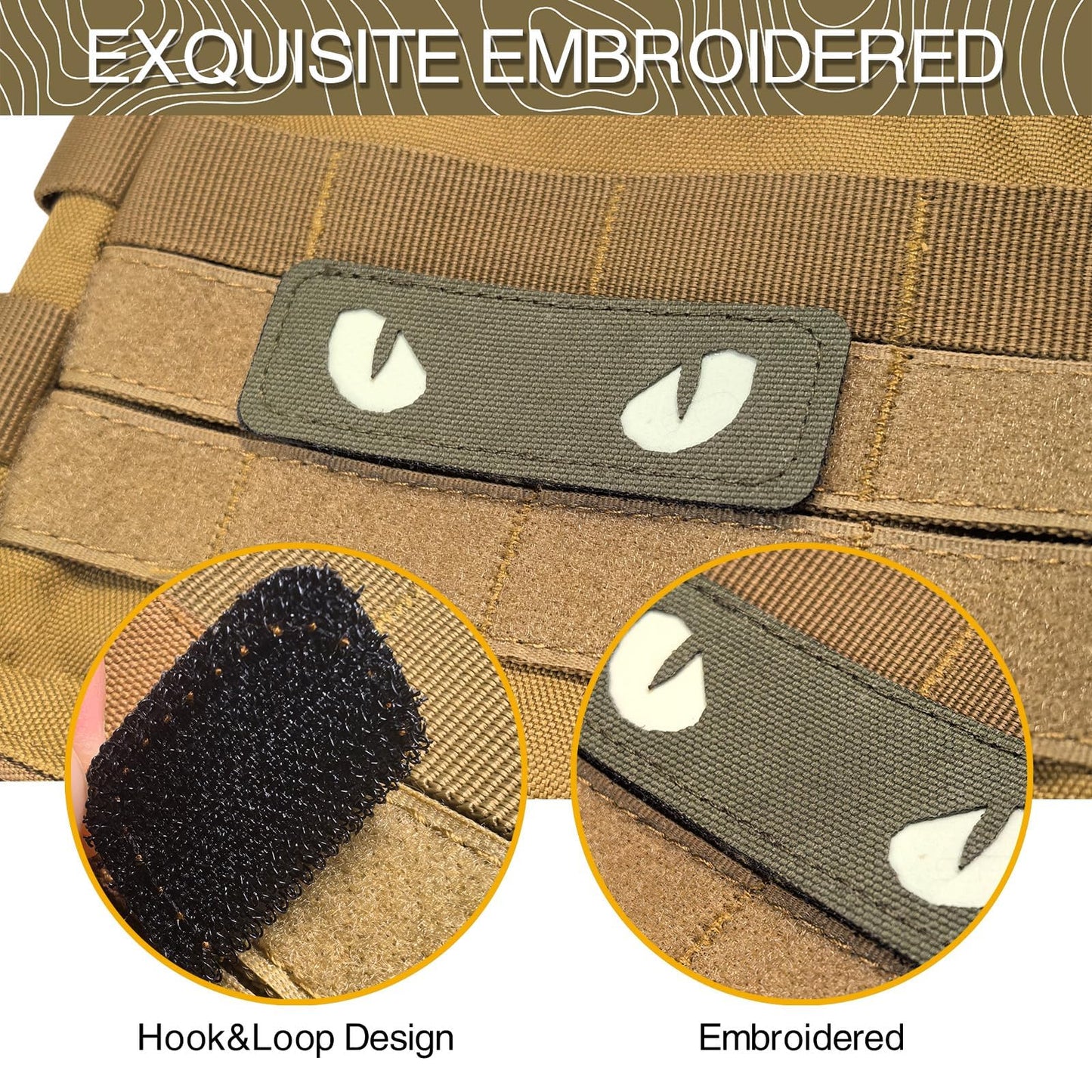 LINXGR Cat Eyes Patches Tactical Morale Patches Hook & Loop Fasten Tactical Emblem for Vests Backpacks Hats Laser-cut Outdoor Badge Glow-in-the-Dark Accessories (Black)