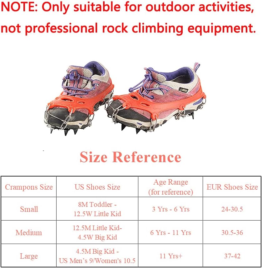 LINXGR 11 Spikes Kids Crampons Anti-slip Ice Traction Cleats Unisex Children