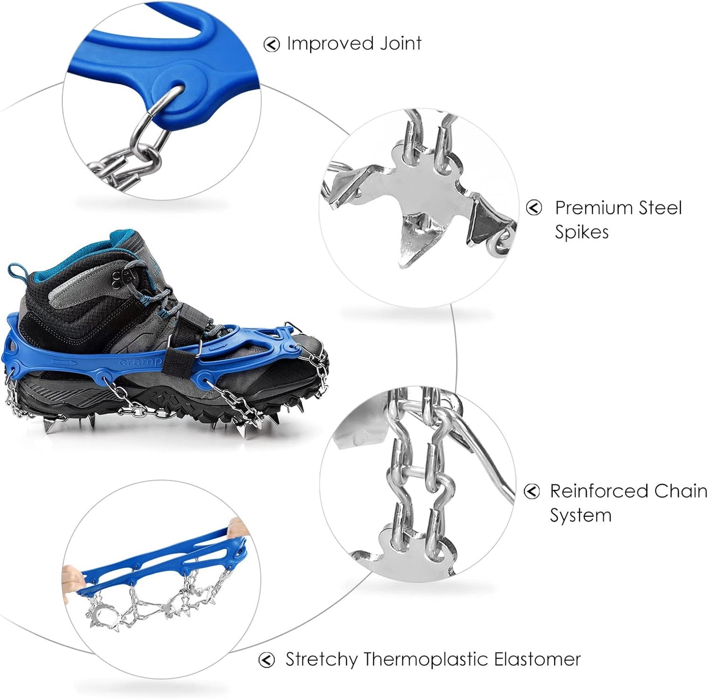 19 Spikes Crampons Ice Cleats Traction Snow Grips Anti Slip Shoes Chain