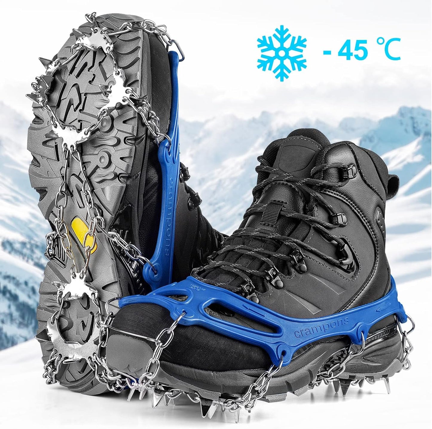19 Spikes Crampons Ice Cleats Traction Snow Grips Anti Slip Shoes Chain