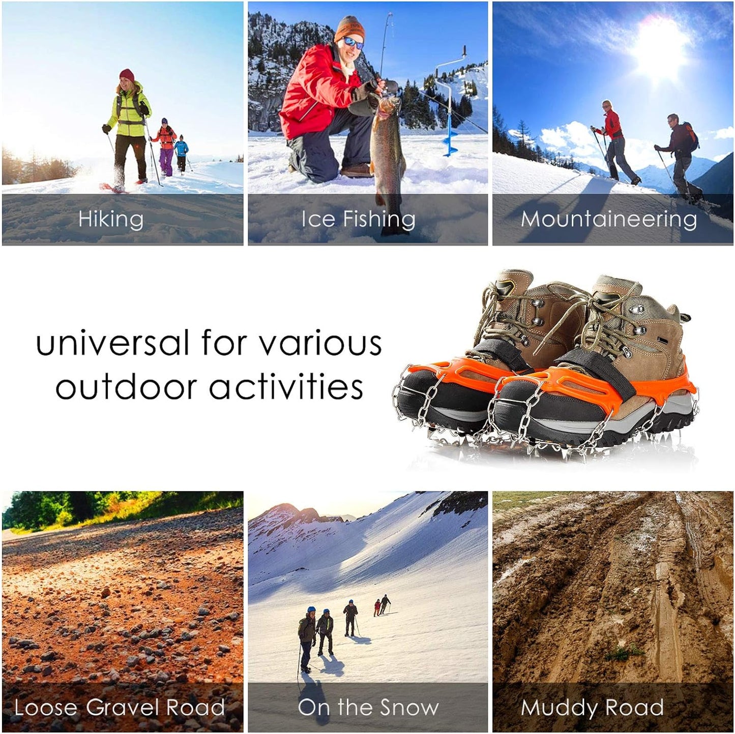 19 Spikes Crampons Ice Cleats Traction Snow Grips Anti Slip Shoes Chain