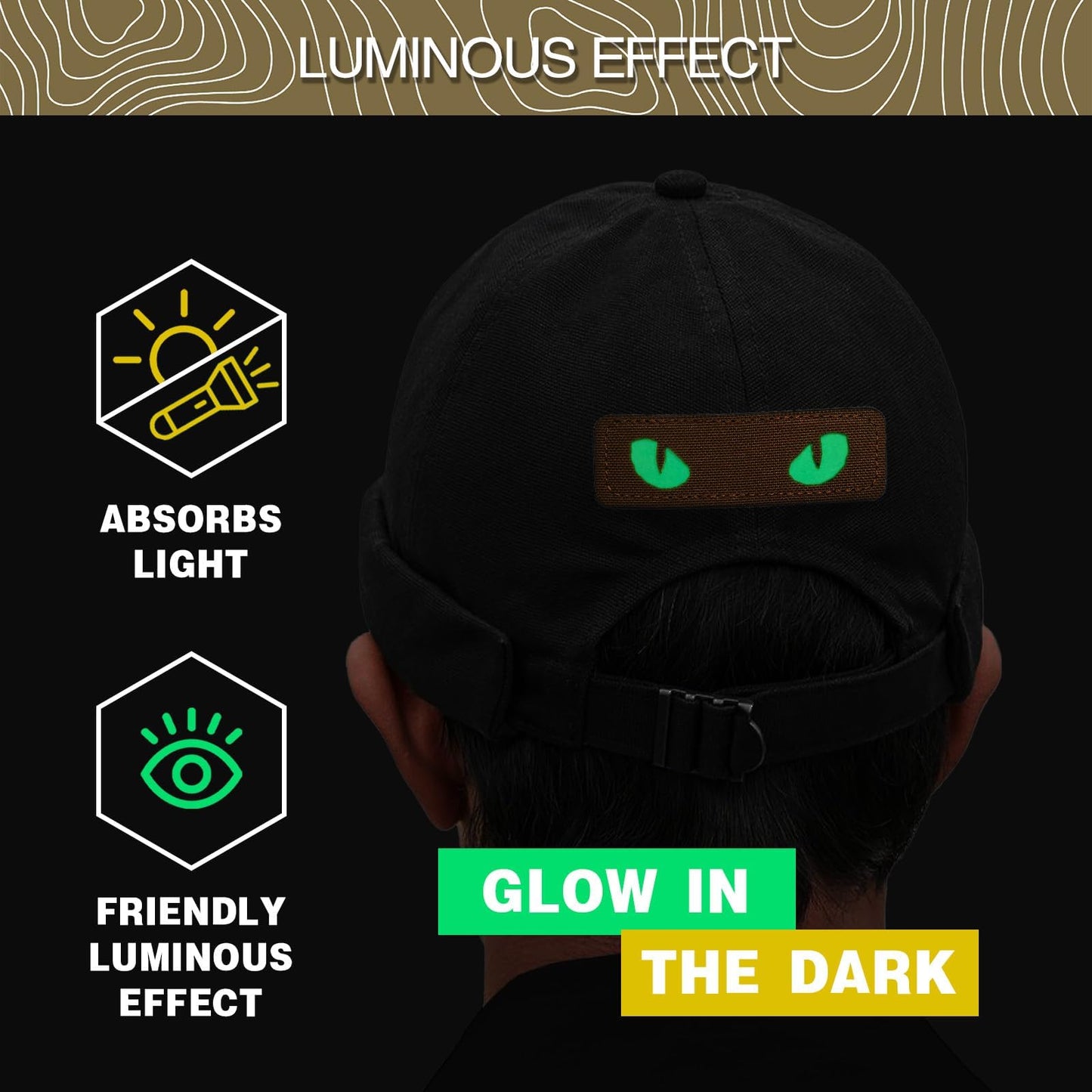 LINXGR Cat Eyes Patches Tactical Morale Patches Hook & Loop Fasten Tactical Emblem for Vests Backpacks Hats Laser-cut Outdoor Badge Glow-in-the-Dark Accessories (Black)