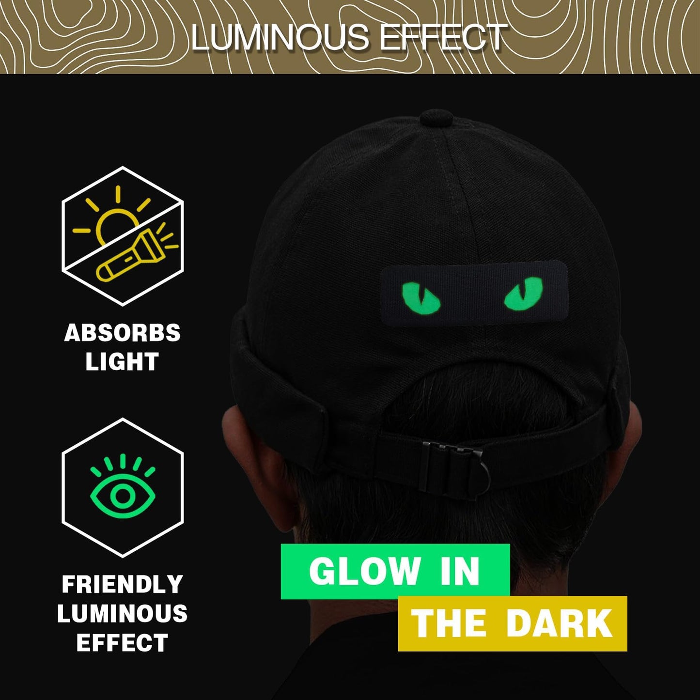 LINXGR Cat Eyes Patches Tactical Morale Patches Hook & Loop Fasten Tactical Emblem for Vests Backpacks Hats Laser-cut Outdoor Badge Glow-in-the-Dark Accessories (Black)