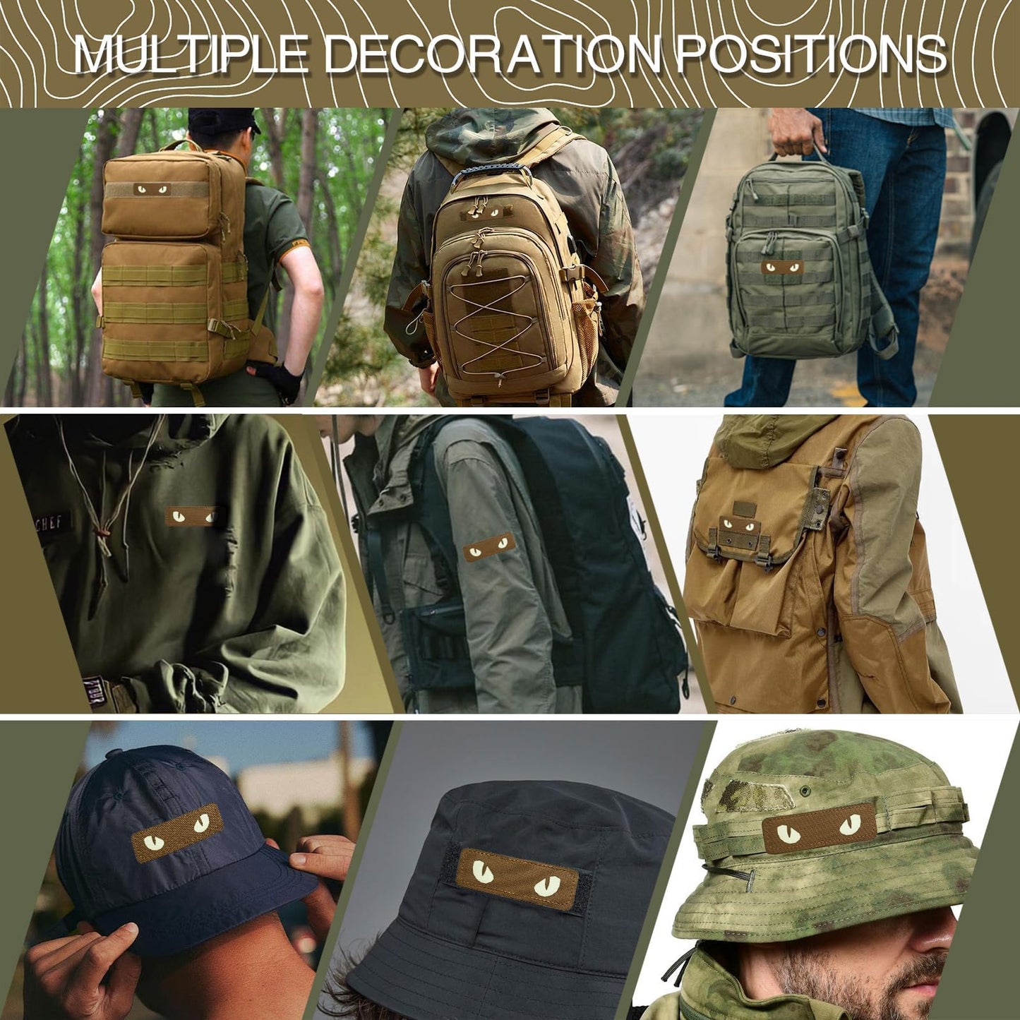 LINXGR Cat Eyes Patches Tactical Morale Patches Hook & Loop Fasten Tactical Emblem for Vests Backpacks Hats Laser-cut Outdoor Badge Glow-in-the-Dark Accessories (Black)