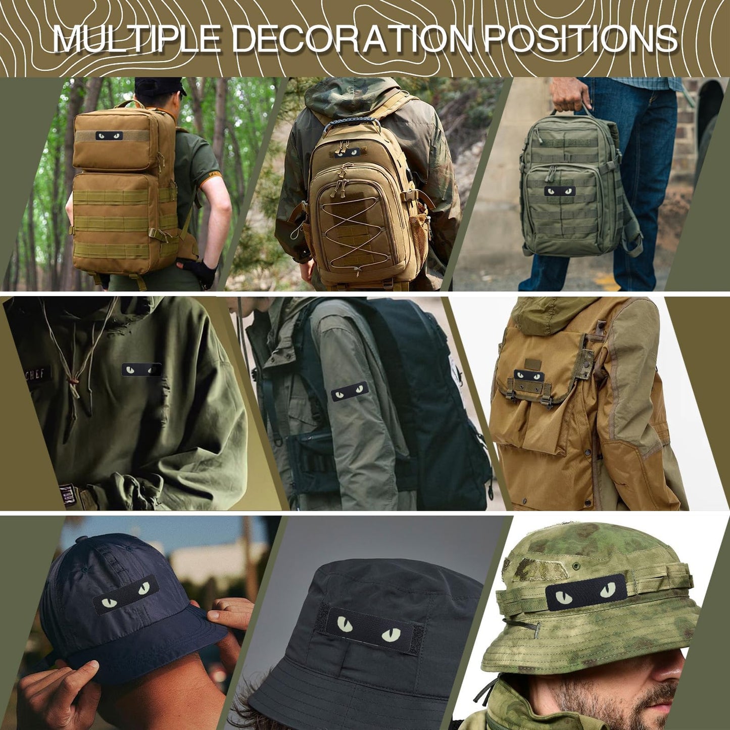 LINXGR Cat Eyes Patches Tactical Morale Patches Hook & Loop Fasten Tactical Emblem for Vests Backpacks Hats Laser-cut Outdoor Badge Glow-in-the-Dark Accessories (Black)