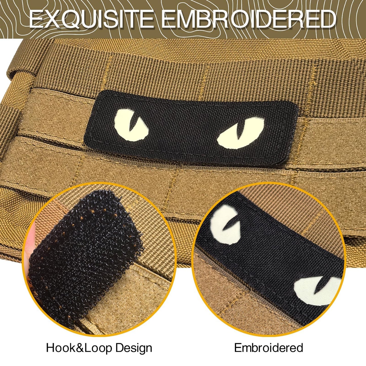 LINXGR Cat Eyes Patches Tactical Morale Patches Hook & Loop Fasten Tactical Emblem for Vests Backpacks Hats Laser-cut Outdoor Badge Glow-in-the-Dark Accessories (Black)