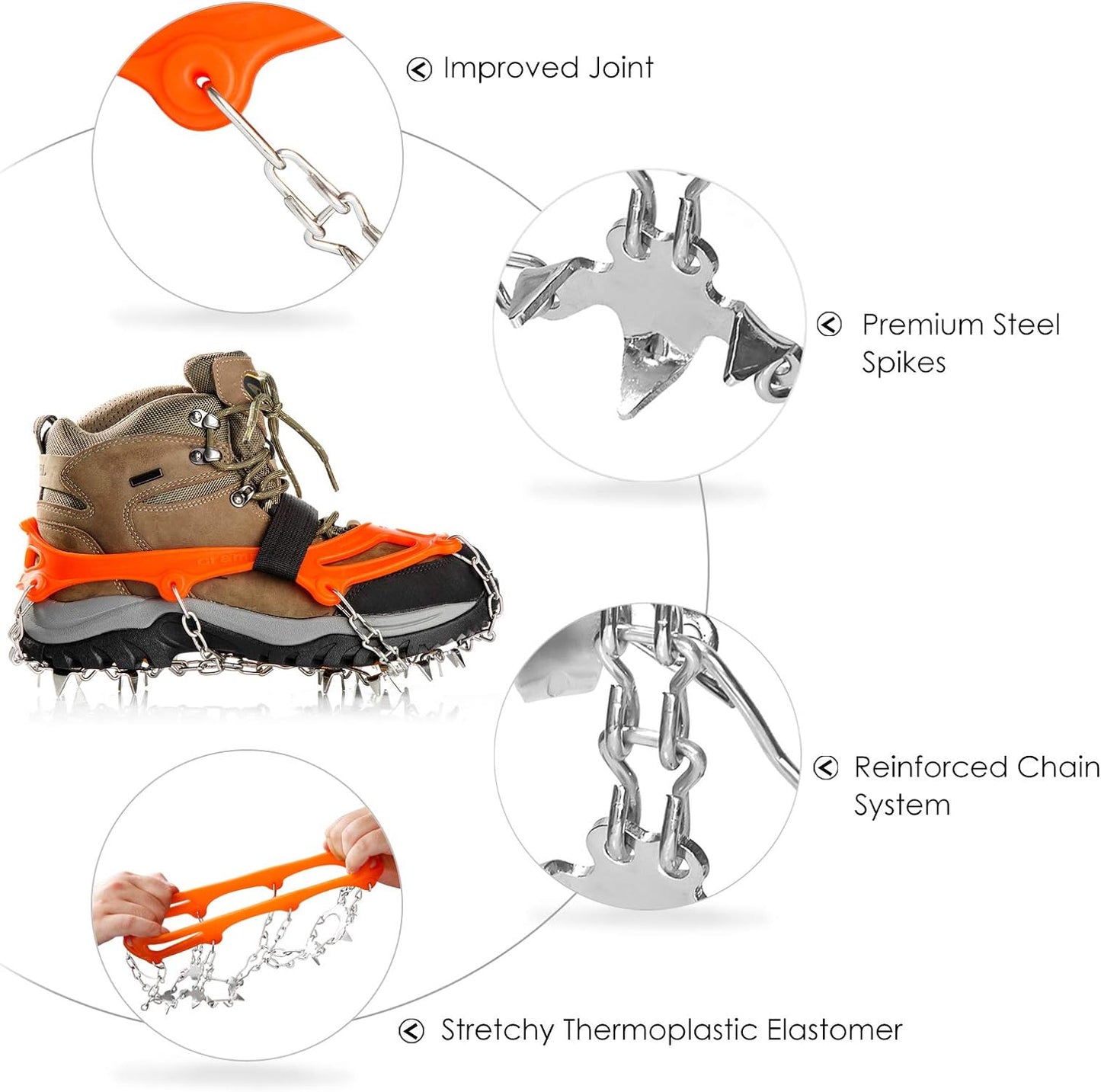 19 Spikes Crampons Ice Cleats Traction Snow Grips Anti Slip Shoes Chain