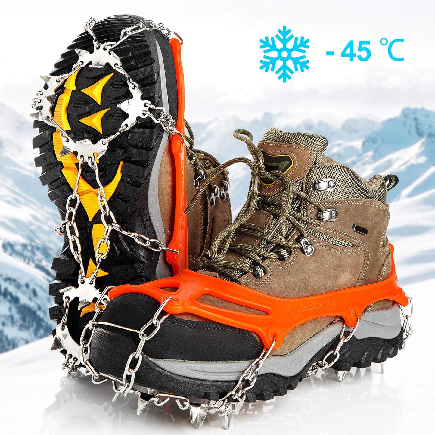 19 Spikes Crampons Ice Cleats Traction Snow Grips Anti Slip Shoes Chain