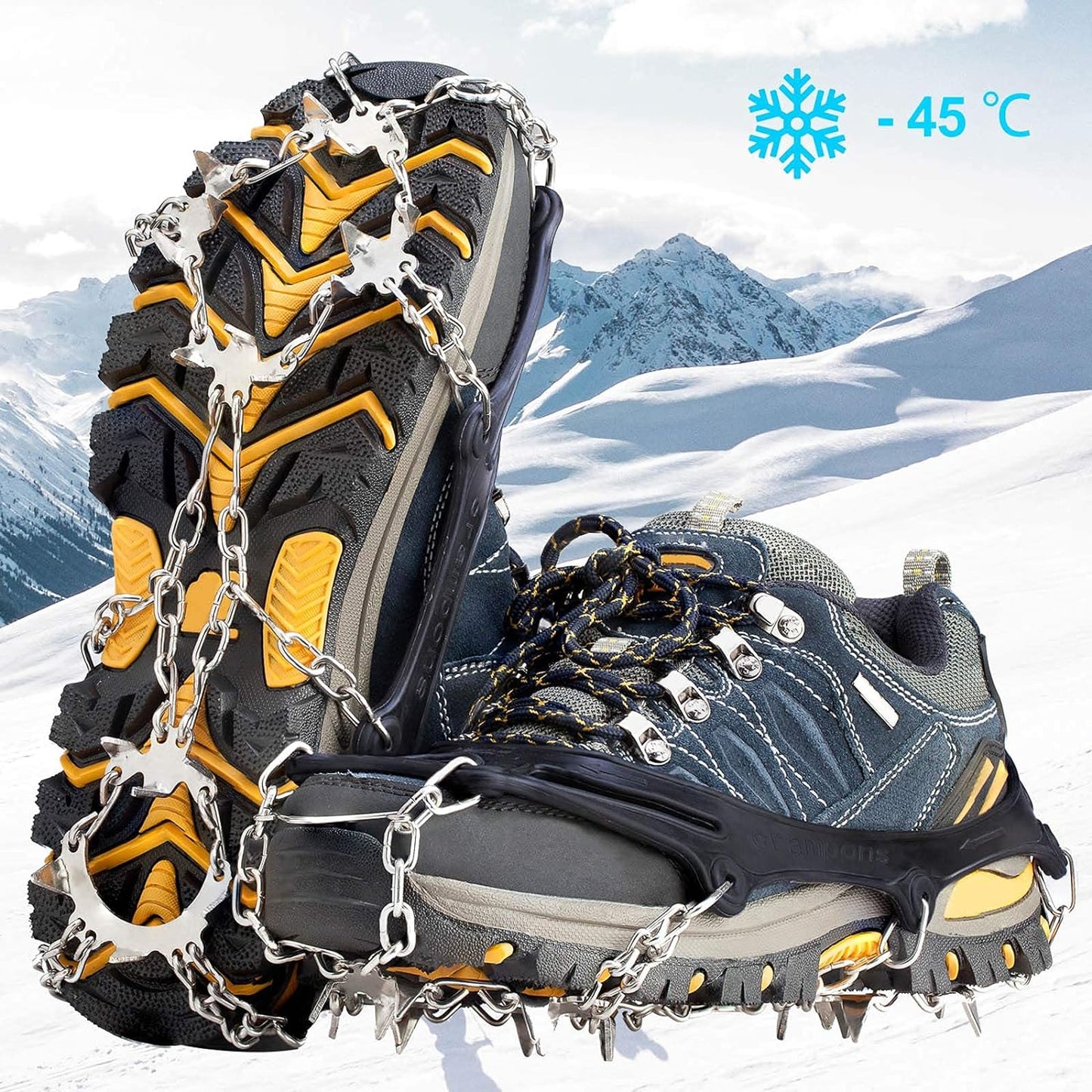19 Spikes Crampons Ice Cleats Traction Snow Grips Anti Slip Shoes Chain