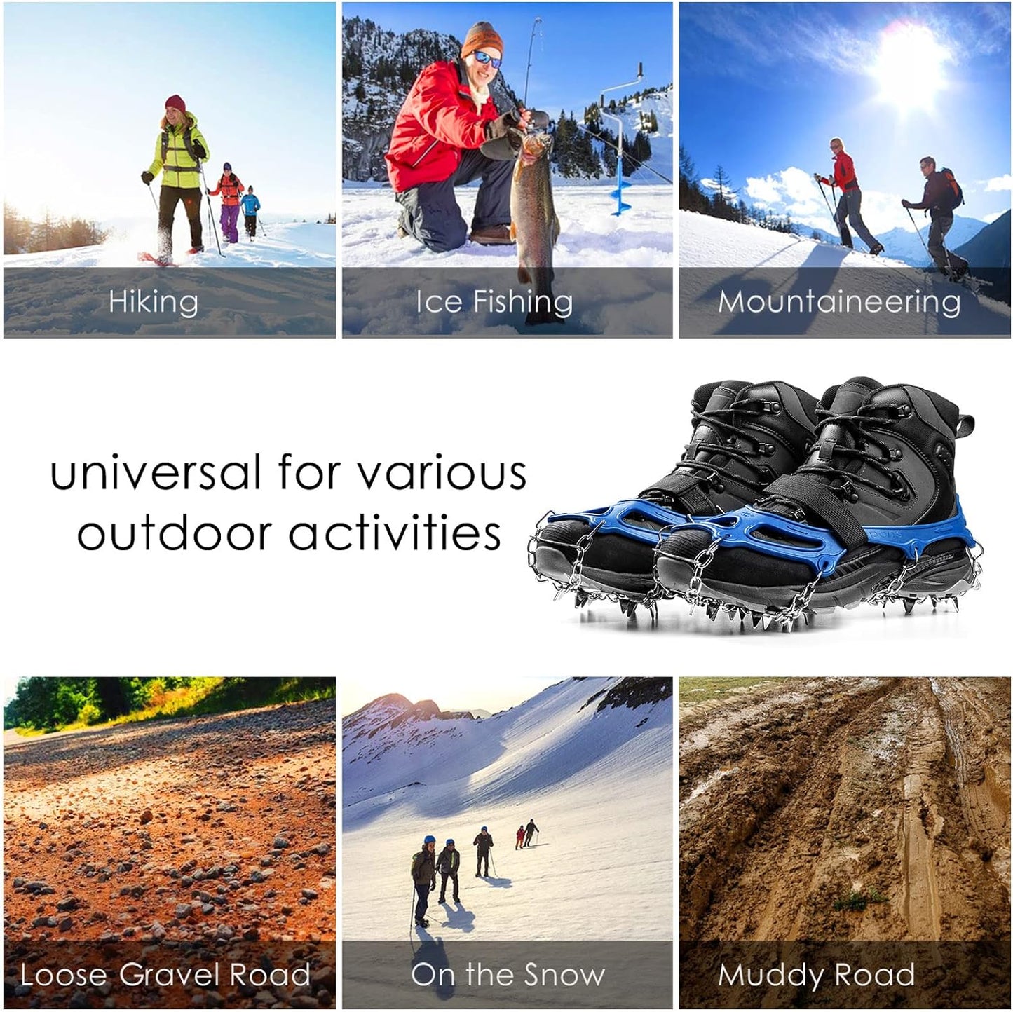 19 Spikes Crampons Ice Cleats Traction Snow Grips Anti Slip Shoes Chain